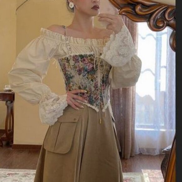 🥑NWT Vntg Style Cowgirl Floral Jacquard Bustier Corset Top Lace up Cropped Top - Picture 11 of 16